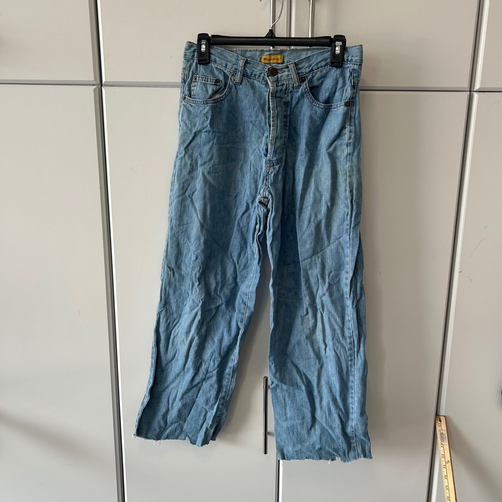 Vintage Blue Asphalt Wide Leg Jeans Light Wash Button Fly Raw Hem Size 7 USA